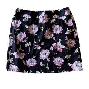 Rafaella black flowered pink back zip short casual summer skirt. Size 12.